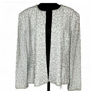 MONTAGE COLLECTION BY MON Chipi White and Silver Brided Blazer 16 Long Sleeves